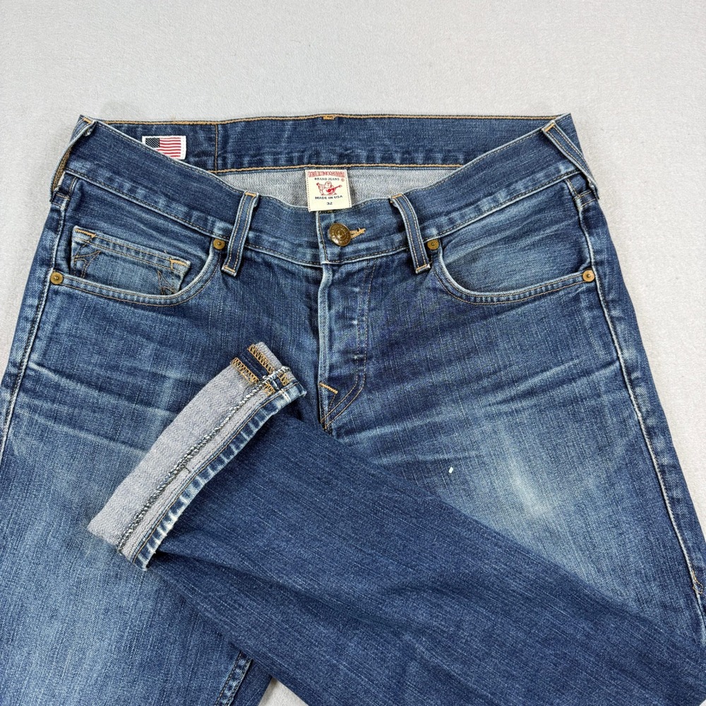 Vintage True Religion Geno Jeans Mens 32x30 Blue Selvedge Denim Button Fly USA